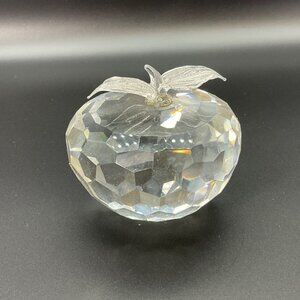 Vintage Crystal Clear Art Glass Apple Fruit Sun Prism Faceted Paper weight Decor
